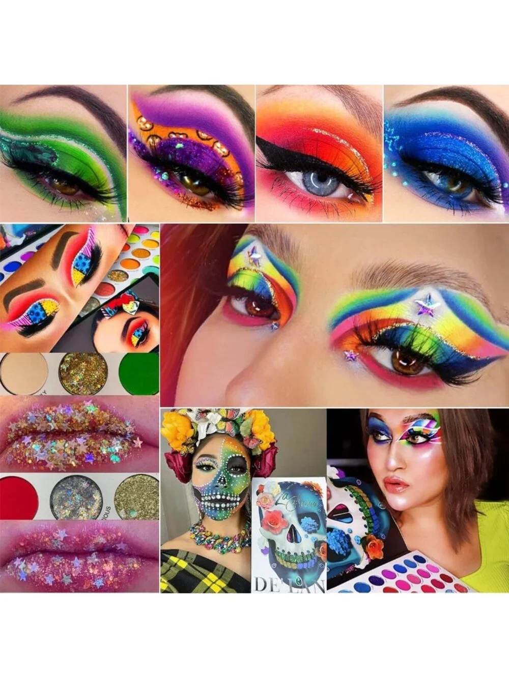 Vibrant 54-Color Eyeshadow Palette - Bright Neon, Glitter & Matte Shades for